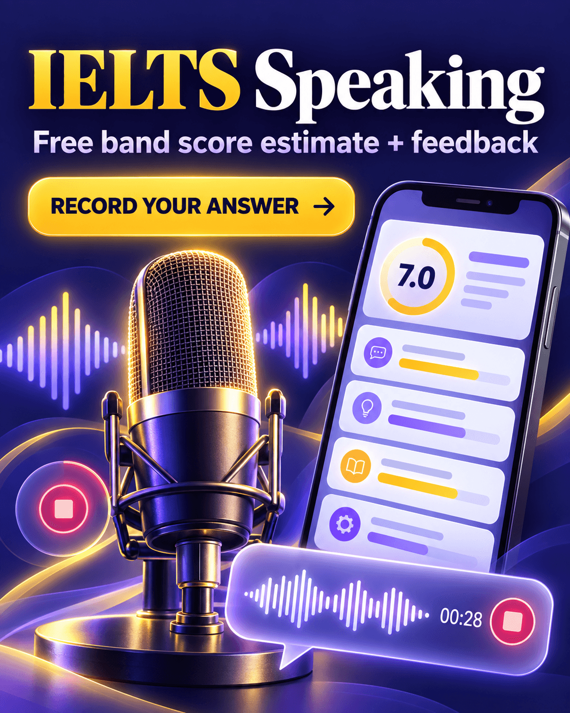 Speaking assessor with recording and band score feedback